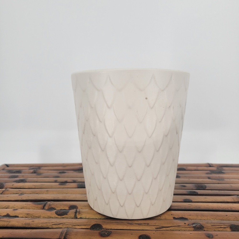 Matte White Textured Scale Ceramic Planter Boho Succulent Pot 6in